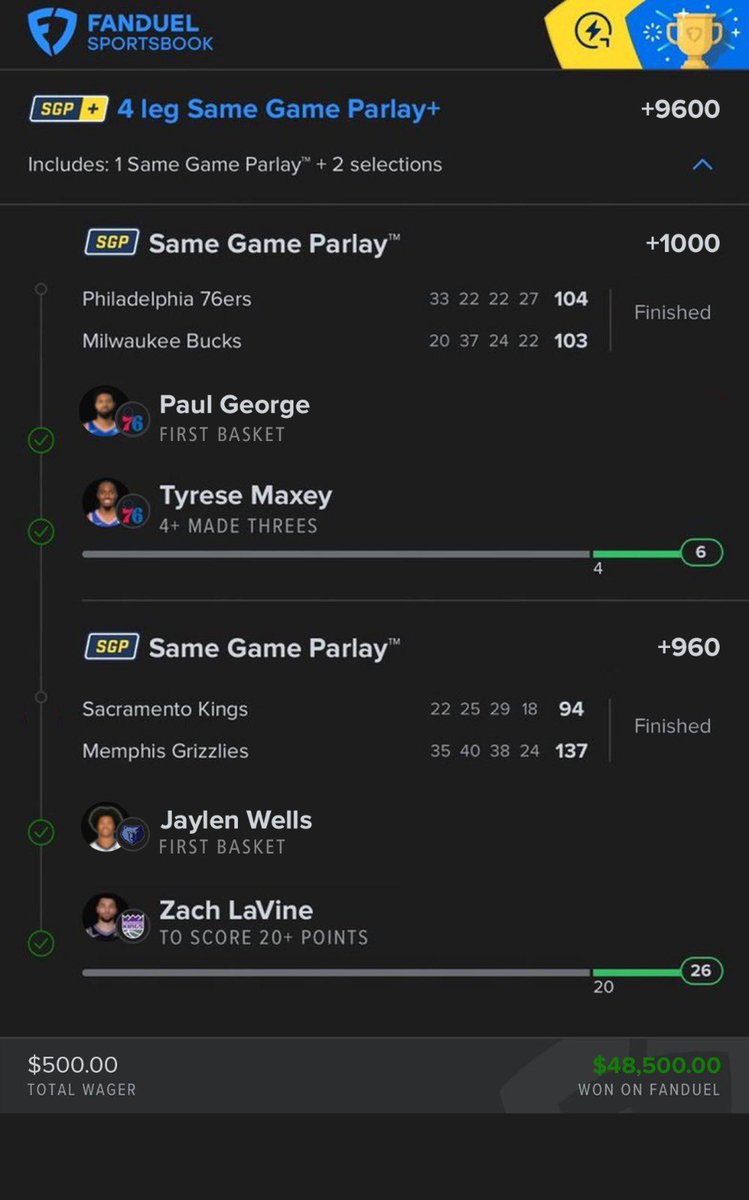 kingtipster50's tweet image. DUDES I HAVE WRECKED FANDUEL!!

FanDuel was down last night so I couldn’t even check if we cashed… and I just woke up to THIS. 😭🔥

This ticket is INSANE.
Woke up and almost dropped my phone😭

AM GIVING $1000 TO EVERYONE THAT LIKES/RT AND COMMENT RN