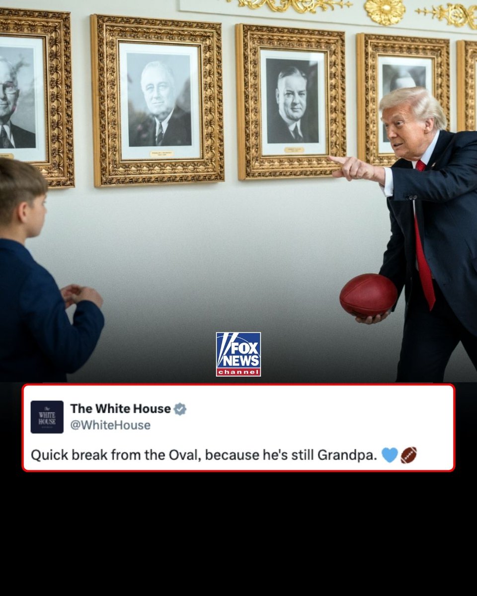 FoxNews's tweet image. GRANDPA MOMENT: The White House shares a photo of President Trump tossing a football with his grandson.
