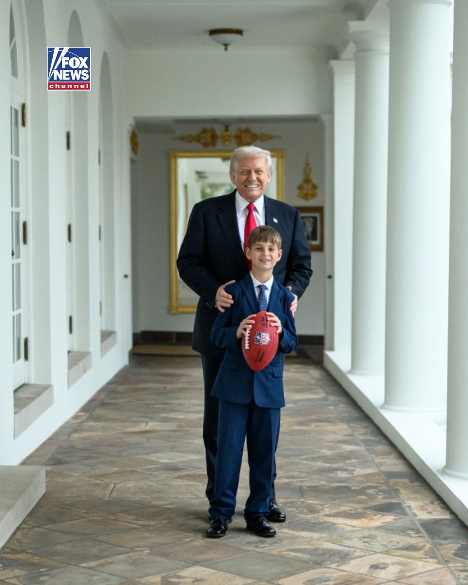 FoxNews's tweet image. GRANDPA MOMENT: The White House shares a photo of President Trump tossing a football with his grandson.