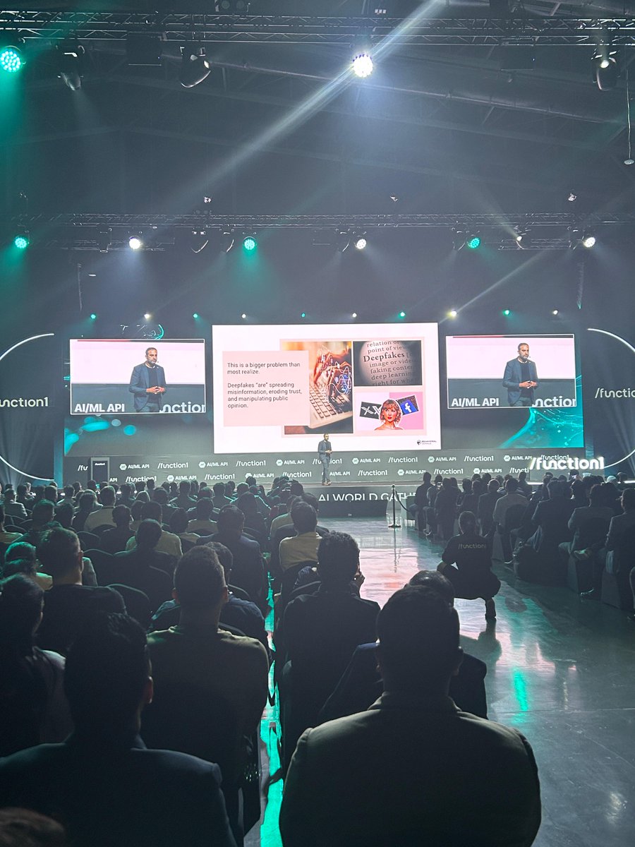 behaviorsignals's tweet photo. Our CEO, @RanaGujral, kicked off the #function1 Conference &amp; Exhibition with an Opening Keynote! 

Through #deepfake voice detection &amp; advanced Behavioral Profiling, Rana demonstrated how cutting-edge technology can expose subtle signals that betray manipulated content. https://t.co/dPoRNuNXvV
