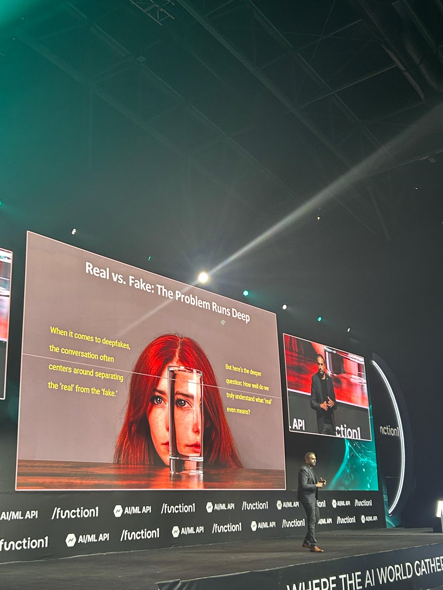 behaviorsignals's tweet photo. Our CEO, @RanaGujral, kicked off the #function1 Conference &amp; Exhibition with an Opening Keynote! 

Through #deepfake voice detection &amp; advanced Behavioral Profiling, Rana demonstrated how cutting-edge technology can expose subtle signals that betray manipulated content. https://t.co/dPoRNuNXvV