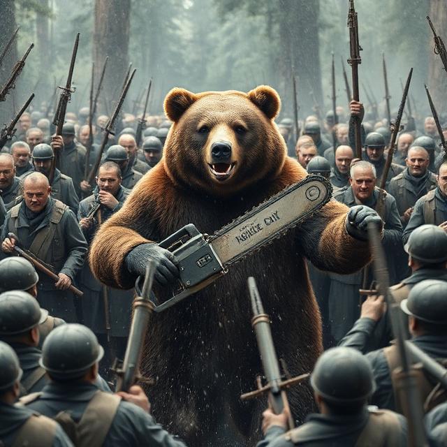 skipwondah's tweet photo. @BowTiedBroke Bear with a chainsaw vs 1000 men... https://t.co/LNE427CINF