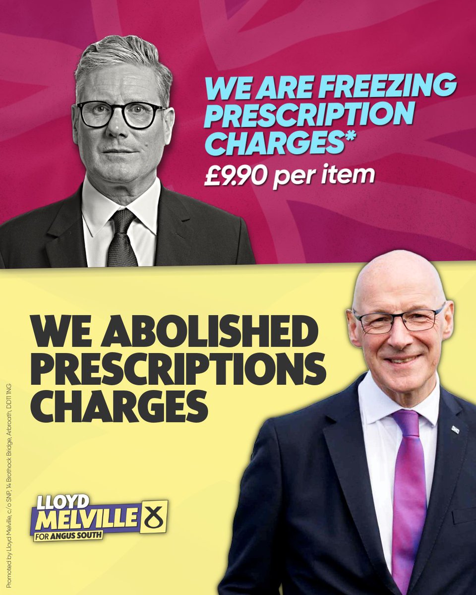 ArbroathSNP's tweet photo. 💷 Sir Keir boasting about freezing prescription charges… while Scotland scrapped them 14 years ago. 

💊 No one should choose between medicine and money — that’s why prescriptions here are free for all. 

❤️ Scotland leads. Westminster follows (sometimes, slowly). https://t.co/FDKKU79MnQ