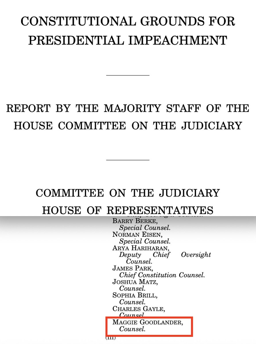 RealSLokhova's tweet image. Not her first rodeo. 

In 2019, Maggie Goodlander  co-authored &quot;Constitutional Grounds for Presidential Impeachment&quot; report, a 55-page document that &quot;outlined historical and legal justifications for impeaching a president for abuses of power, betrayal of national interests, and…
