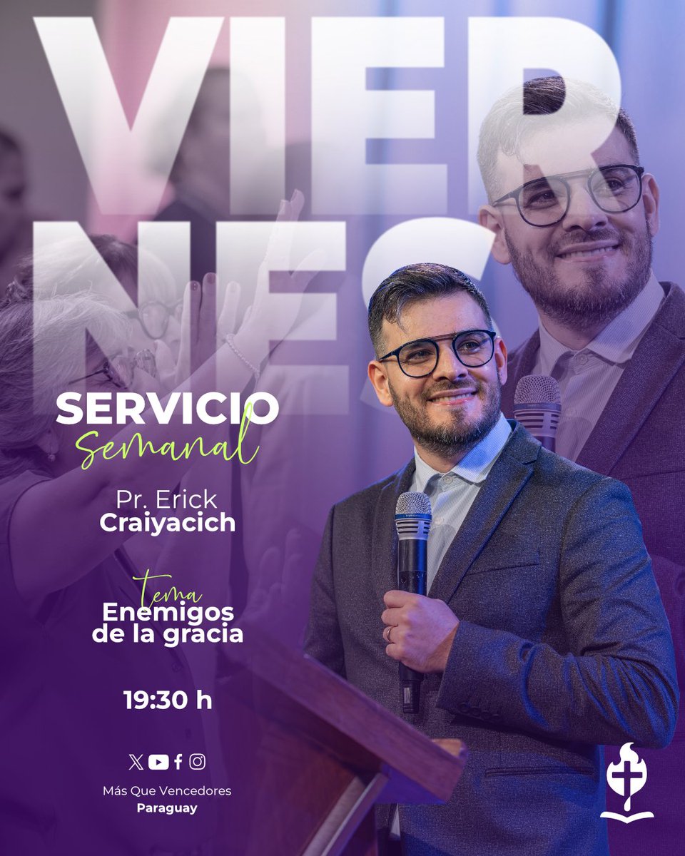 Mqvpy's tweet image. 📢✨ ¡No te pierdas el Servicio Semanal de este viernes! ✨📢

Este viernes tendremos un mensaje que nos va a confrontar y animar a volver al centro del Evangelio.
El Pr. Erick Craiyacich compartirá la palabra “¡Enemigos de la Gracia!”, una enseñanza que nos ayudará a reconocer…