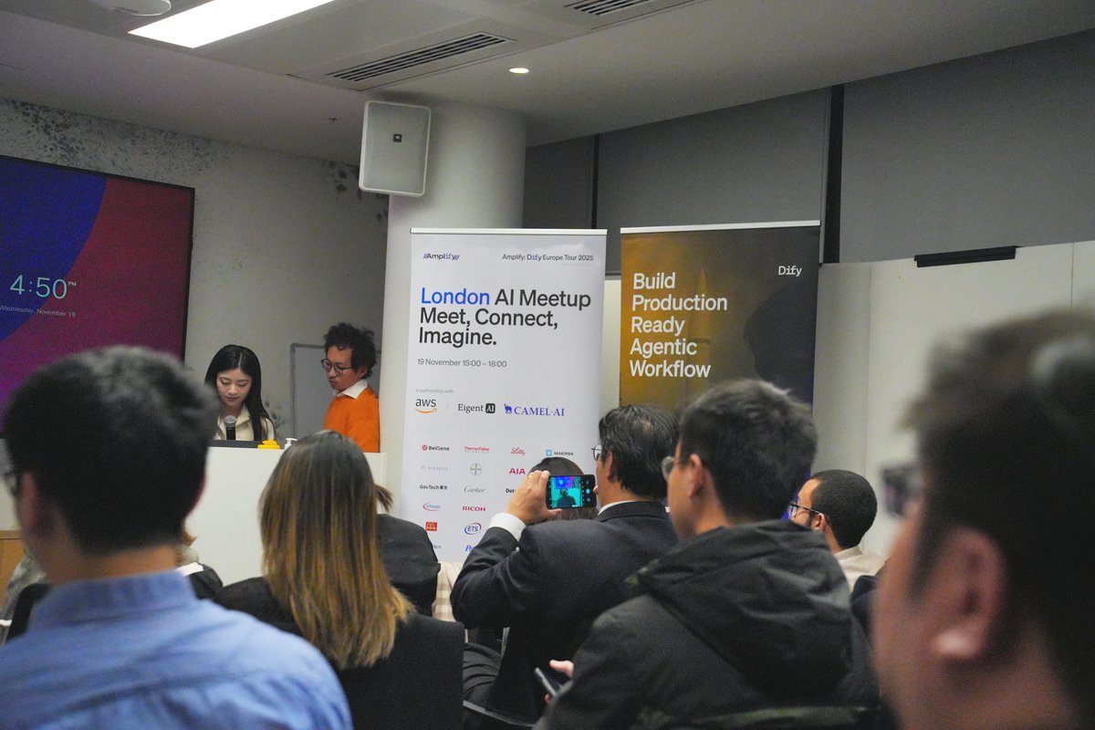 CamelAIOrg's tweet image. Great to collaborate with @dify_ai and @awscloud on the London Meetup!

During the session, we presented “Building the Future of Multi-agent Workforce,” introducing the CAMEL framework through a focused look at the evolution of agents, from early automation to modern LLM-driven…