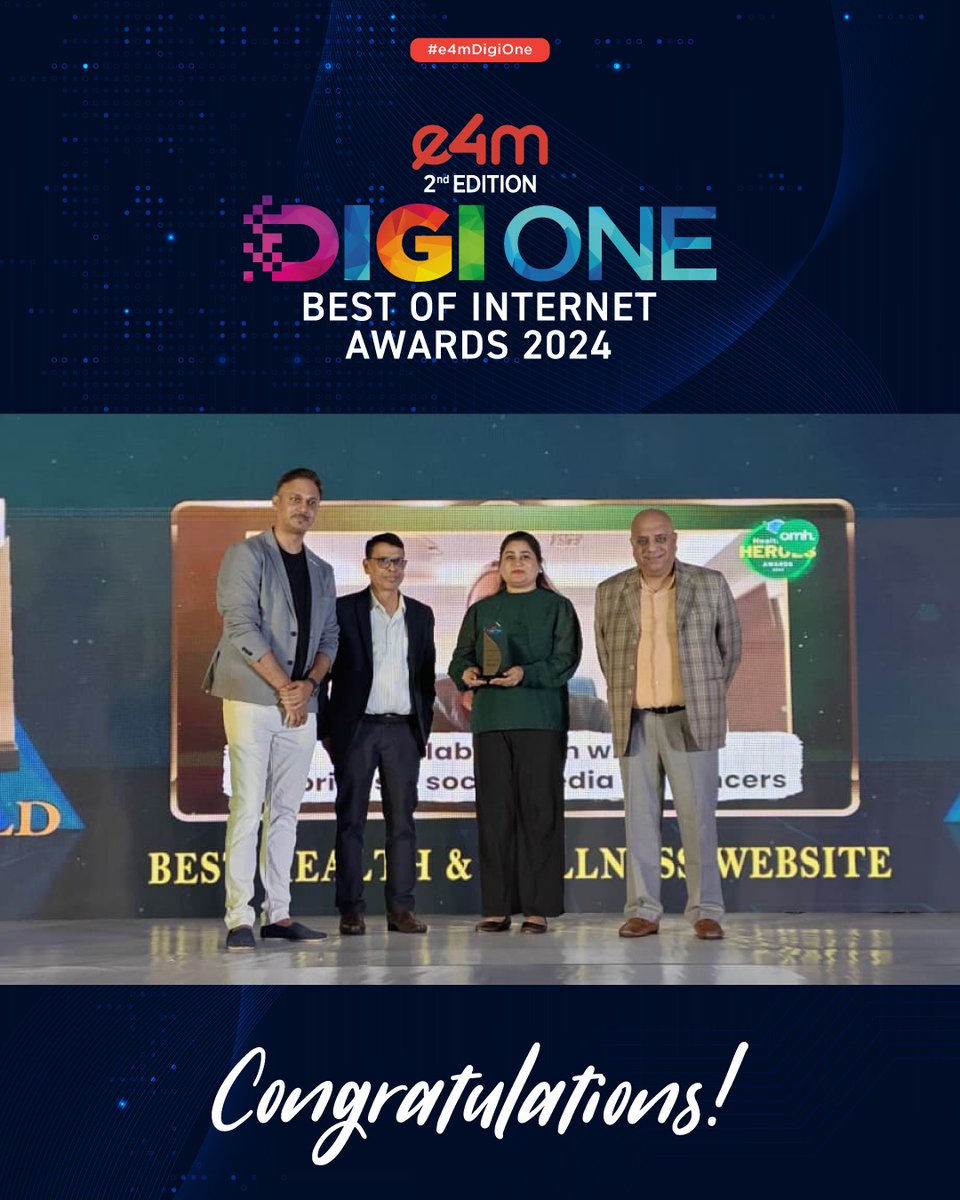e4mevents's tweet image. Recognizing the brightest minds in digital, the #DigiOneAwards honor outstanding work across websites, videos, apps, and social campaigns. Congratulations to the winners! 

Category : Best Health &amp;amp; Wellness Website
Winners : @onlymyhealth , @JagranNewMedia 

#DigitalExcellence