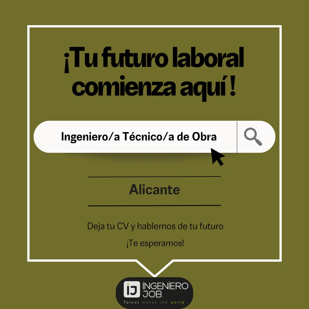 ¡Hola Ingenieros/as! 🌏

¿Buscas tu próxima oportunidad? 😜 Estamos seleccionando un Ingeniero/a Técnico/a de Obra para una empresa del sector construcción en Alicante.

¡Aplica ahora! 👉 ingenierojob.com/oferta/ingenie…

#rrhh #talento #ingenierojob #empleo #seleccionxvalores