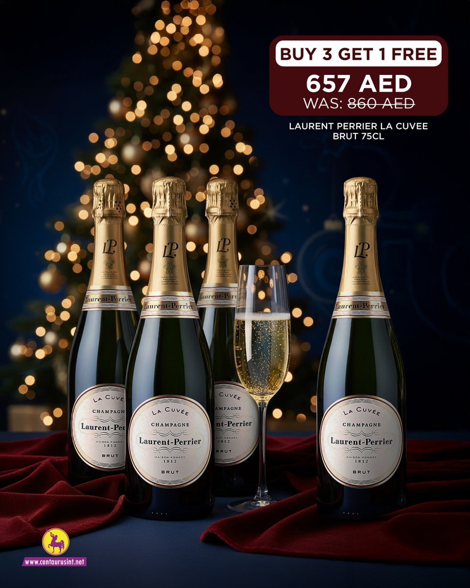 Centaurus_int's tweet image. ✨ Buy 3, get 1 free: Laurent Perrier La Cuvée Brut 75cl at 657 AED (was 860 AED). Stock up for the season. 🥂

🛍️ Shop now: vist.ly/4fgrw
💳 NO LICENSE REQUIRED.
#centaurusinternational #LaurentPerrier #ChampagneSale