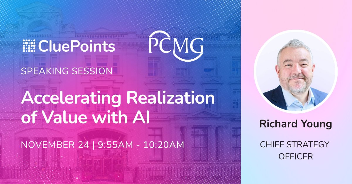 CluePoints's tweet image. We&apos;re excited to join the #PCMG AI Symposium! Our CSO, Richard Young, will share how #AI can drive real value in clinical development. Catch his talk “Accelerating Realisation of Value with AI” on 24 Nov at 09:55.
More info can be found here: hubs.ly/Q03VmVRQ0
#AIInnovation