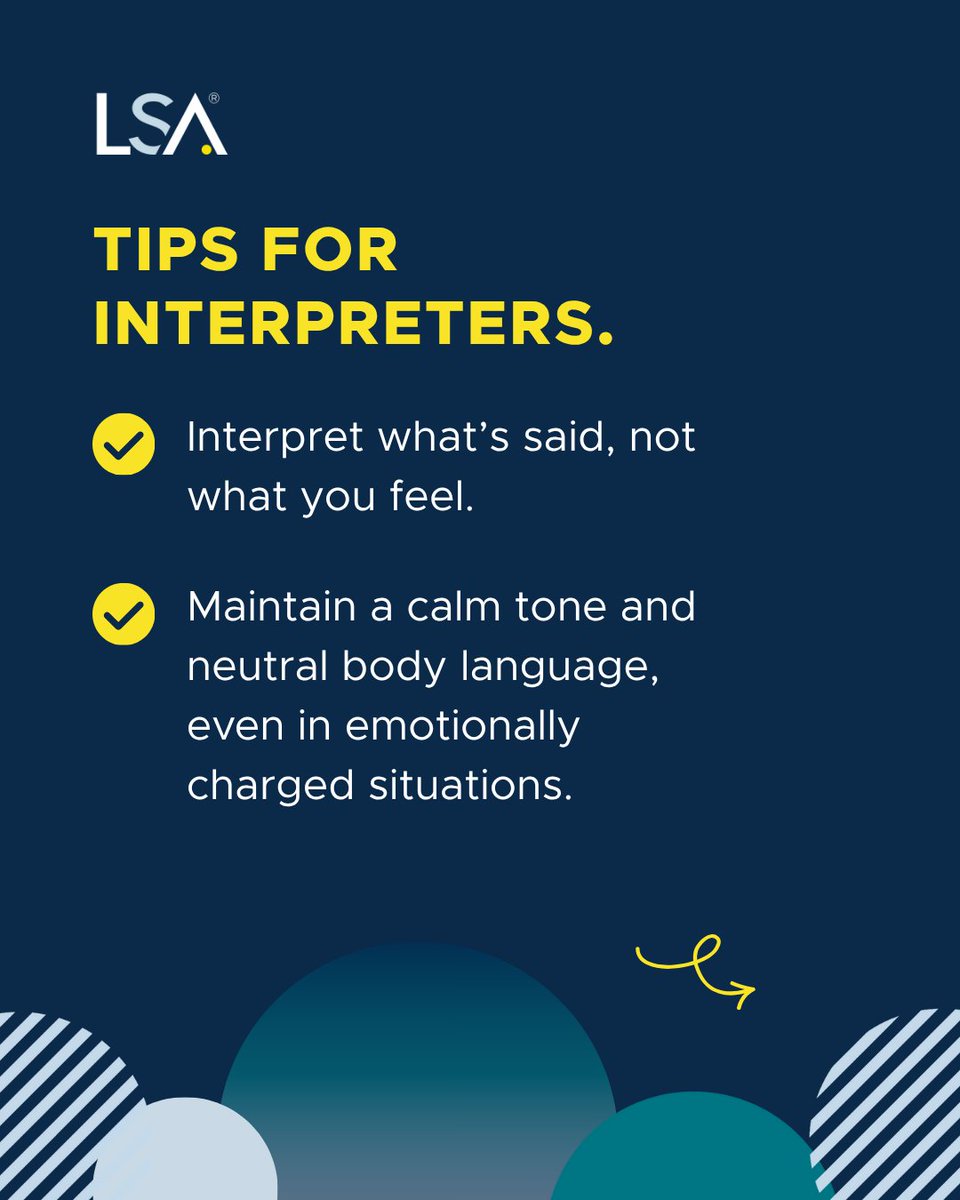 LSAWeb's tweet image. Interpret what’s said — not what you feel. 

👉 Looking for new interpreter opportunities? Learn more about our network and find out how to join here: okt.to/vb7WdA

#InterpreterTips #Neutrality #ProfessionalInterpreters #LanguageAccess #LSA