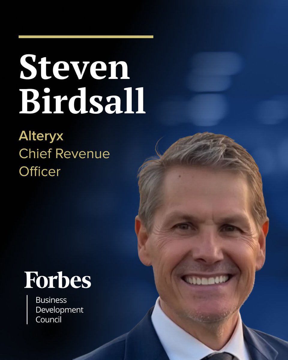 ForbesBizDev's tweet image. Welcome @sdbirdsall, Chief Revenue Officer of Alteryx, to the Forbes Business Development Council! We’re excited for the growth strategies and insights they’ll share with our community.

hubs.ly/Q03Vj2zH0