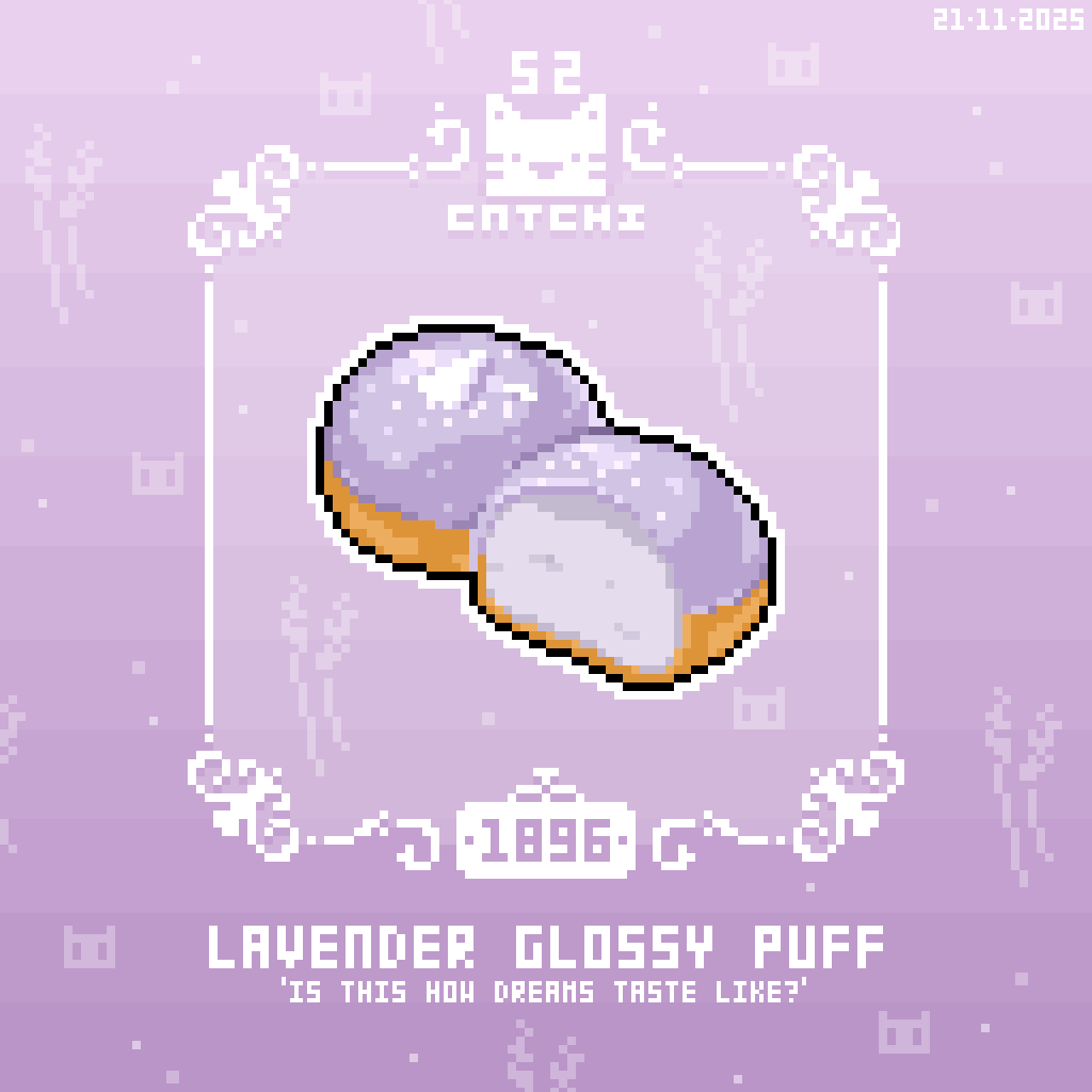 Catchi_52's tweet image. ＜薰衣草鏡面泡芙＞
「這就是美夢的滋味嗎？」

-21/11/2025 [像素日更 Daily pixel 1896] #像素 #美食 #pixels #pixelart #food #drawing #tasty #illustration #art