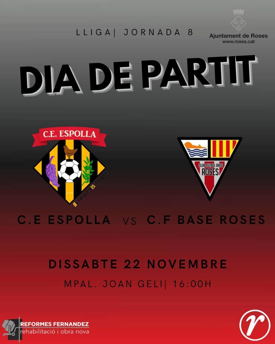 ⚽️ [SEGON EQUIP] El darrer cap de setmana les coses no van sortir com volíem. Toca passar pàgina i buscar els tres punts, demà, a Espolla, a partir de les 4 de la tarda.

💯 Som-hi Base!!

#cfbaseroses #baseroses #somdelbase #somelquevolemser #aRoses #futbolcat