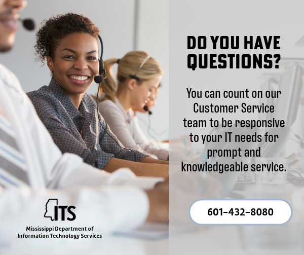 MSDeptofITS's tweet image. Do you have questions? We have answers! You can count on our Customer Service team to be responsive to your IT needs for prompt and knowledgeable service. Visit our Customer Support Services page today at its.ms.gov/helpdesk.
#ITServices #FAQFriday