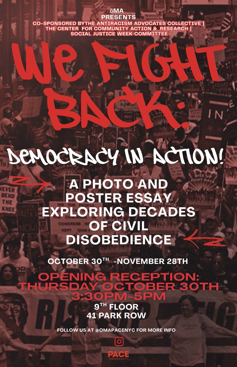 Visit "We Fight Back: Democracy in Action," a photo and poster exhibit exploring decades of civil disobedience and the movements that shaped our democratic landscape. The exhibit is open daily, 9:00 a.m.–5:00 p.m. through November 28 at 41 Park Row, 9th Floor.