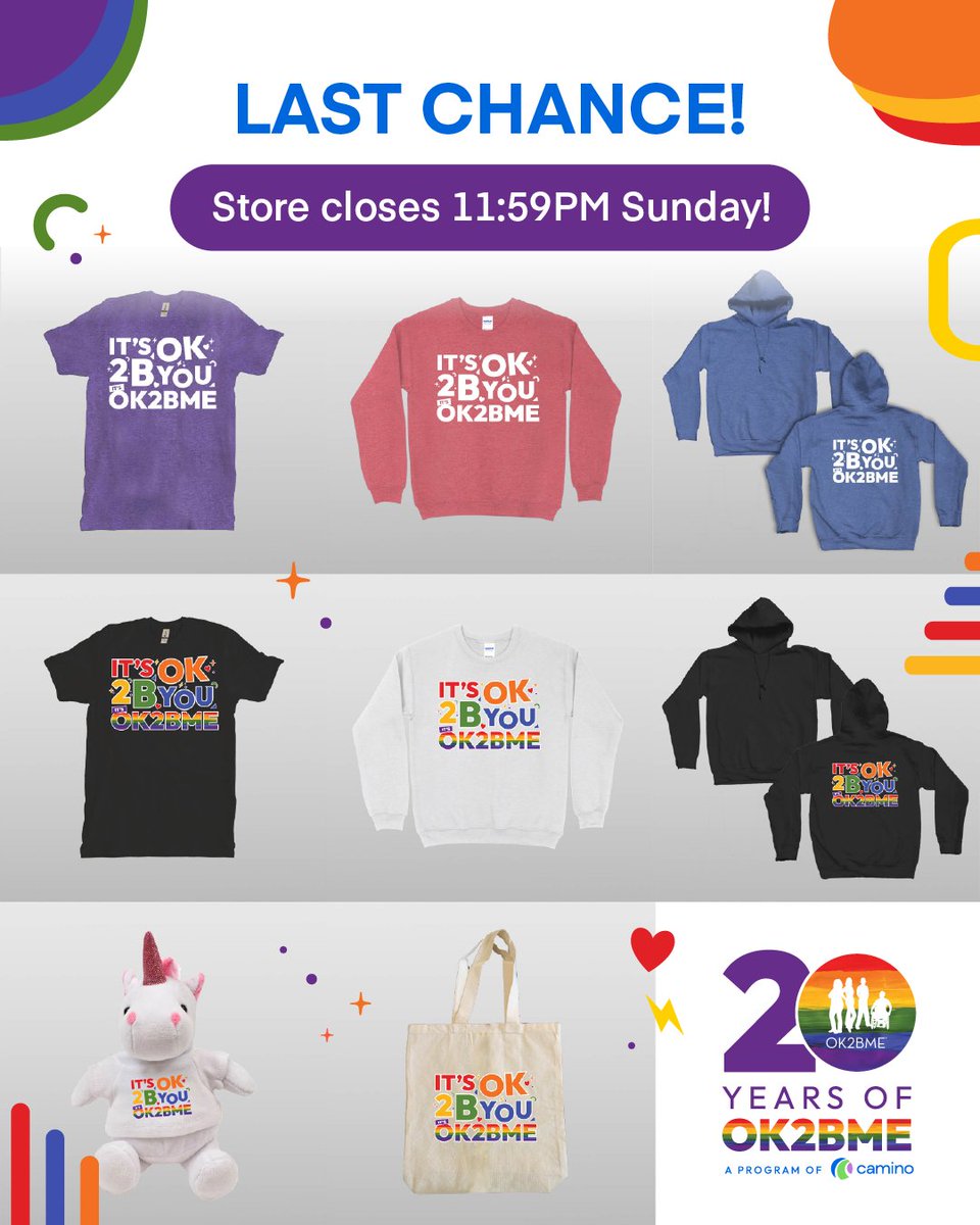 ⏰ Last chance! ⏰

Our limited-edition OK2BME merch shop closes at midnight Sunday!

Don’t miss your chance to grab a hoodie, tote, tee, or unicorn stuffie — and help spread the message: It’s OK 2 B YOU. It’s OK2BME.

👉 Get yours before they're gone: stores.inksoft.com/ok2bme_merch_w…