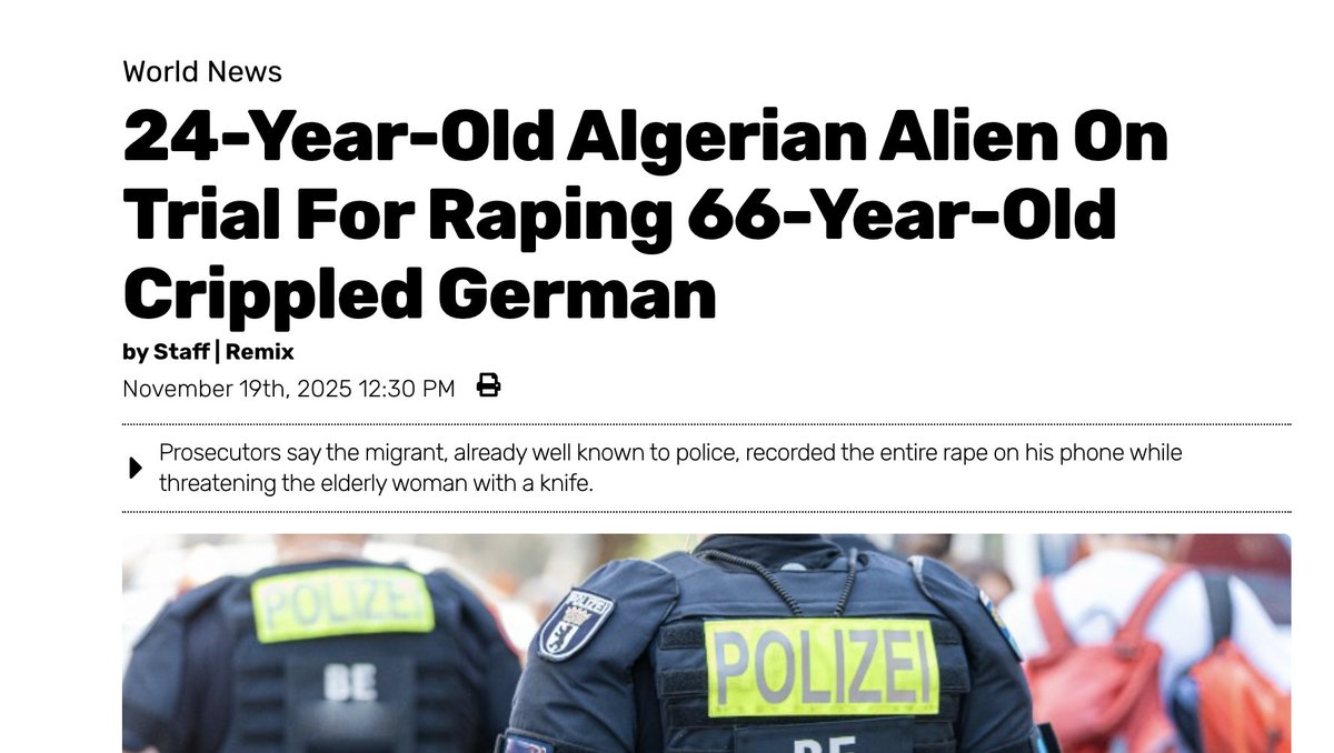 The migrant was already well known to the police!

Young girls &amp; old Women - noone is safe.
Only Remigration can stop this daily horror.

Our message is clear: Send them back!

rmx.news/article/german…