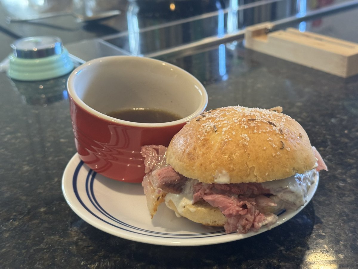 Did an r&amp;d run on this sandwich for the bar recently and it fucked so hard. I had to make the Weck rolls because they’re impossible to source locally. Caraway, big maldon salt flakes, horseradish, prime rib and jus…a perfect sandwich.