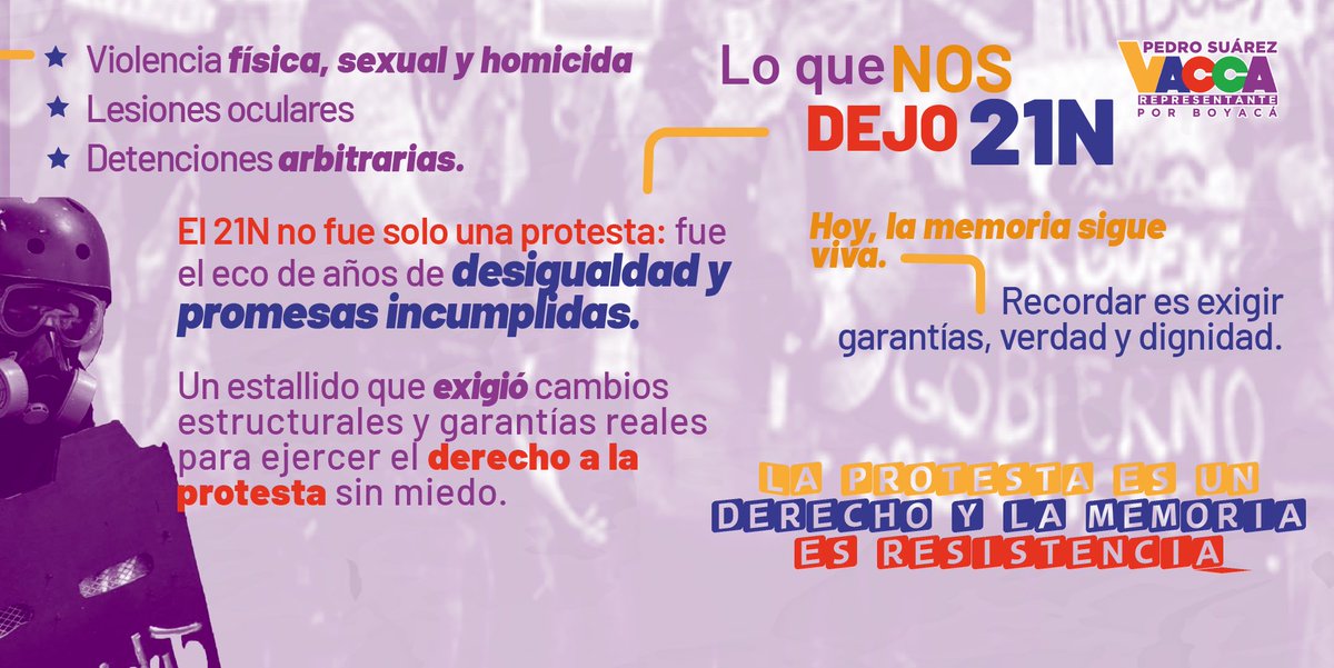 El #21N recordamos la movilización social que transformó la historia reciente del país y abrió caminos para nuevas luchas ciudadanas.
En Boyacá, este día marcó un despertar progresista que sigue exigiendo dignidad, paz, justicia social y garantías para la protesta.

A seis años,