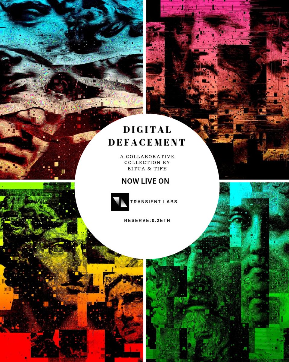 bitua388_bitua's tweet image. &quot;DIGITAL DEFACEMENT&quot;  is LIVE🔥 on @TransientLabs

A Collaborative collection by myself and @Segunadewalee_

A playful, messy collaboration that shows how money and power look when the digital world chews them up.

Reserve: 0.2ETH 
More 🧵👇