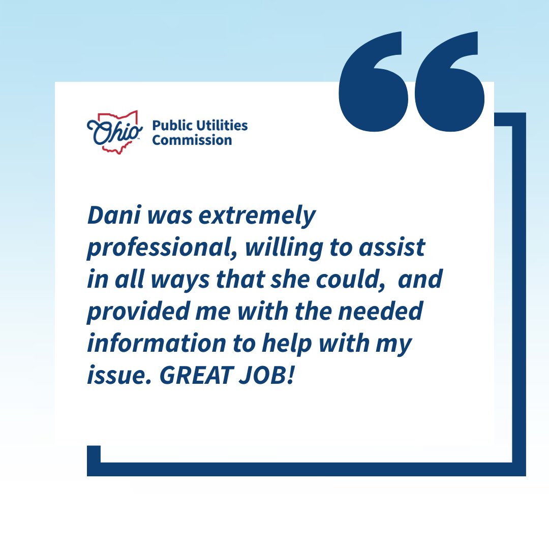 Questions about government aggregation or energy assistance programs? Our call center staff have the answers!

The PUCO Call Center is available Monday through Friday from 8 a.m. to 5 p.m. at (800) 686-PUCO or the chat feature on our website.

🔗 puco.ohio.gov/help-center/li…