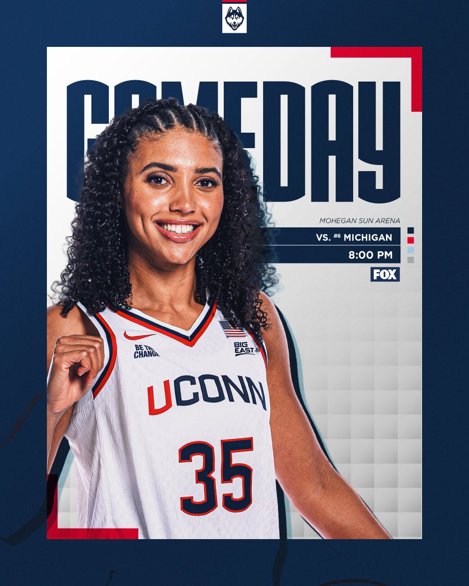 UConnWBB's tweet image. GAMEDAY

🆚 #6 Michigan
📍 Mohegan Sun Arena
⏰ 8 PM
📺 FOX