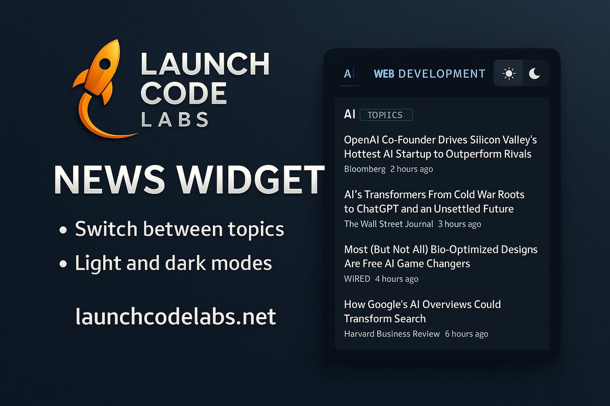 Danny57937327's tweet image. 🚀 Launch Code Labs News Widget is LIVE!
Real-time updates on AI 🤖 | Dev 💻 | SaaS ⚙️ | Startups 💼 — refreshed throughout the day.

📰 Widget → share.google/t3kgww9UN6rILd…
if you like what you see visit us at:
🌐 Website → launchcodelabs.net

Stay informed with one tap. ⚡