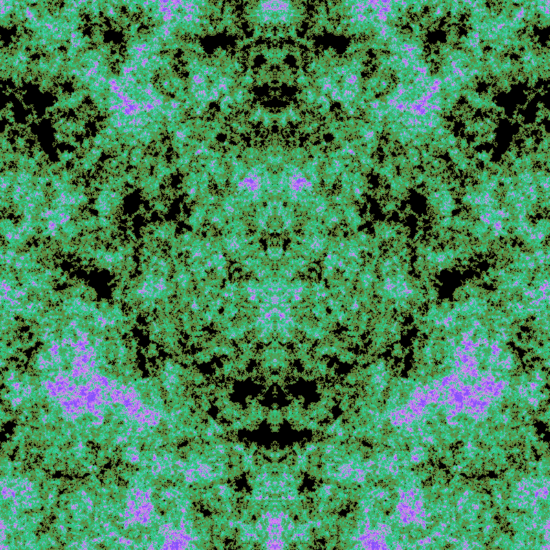 PatternRandom's tweet image. Mirrored palettewalk
iterations=1606945,levels=23,seed=2088300568,cols=4,c1=6b7c31,c2=17da94,c3=ef8cf0,c4=8552fc