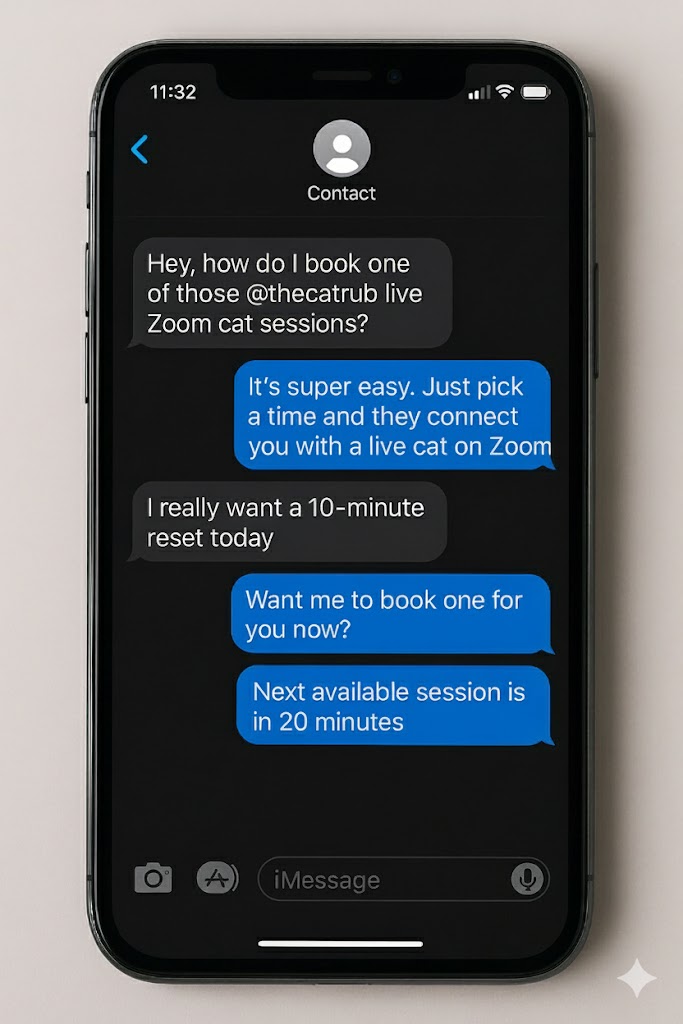 paniaguai's tweet image. Want a 10 minute reset? @thecatrub connects you to a live cat on Zoom, no talking, just pure calm. Book session here and breathe again: forms.gle/bnT7VsrdPXLXrz…