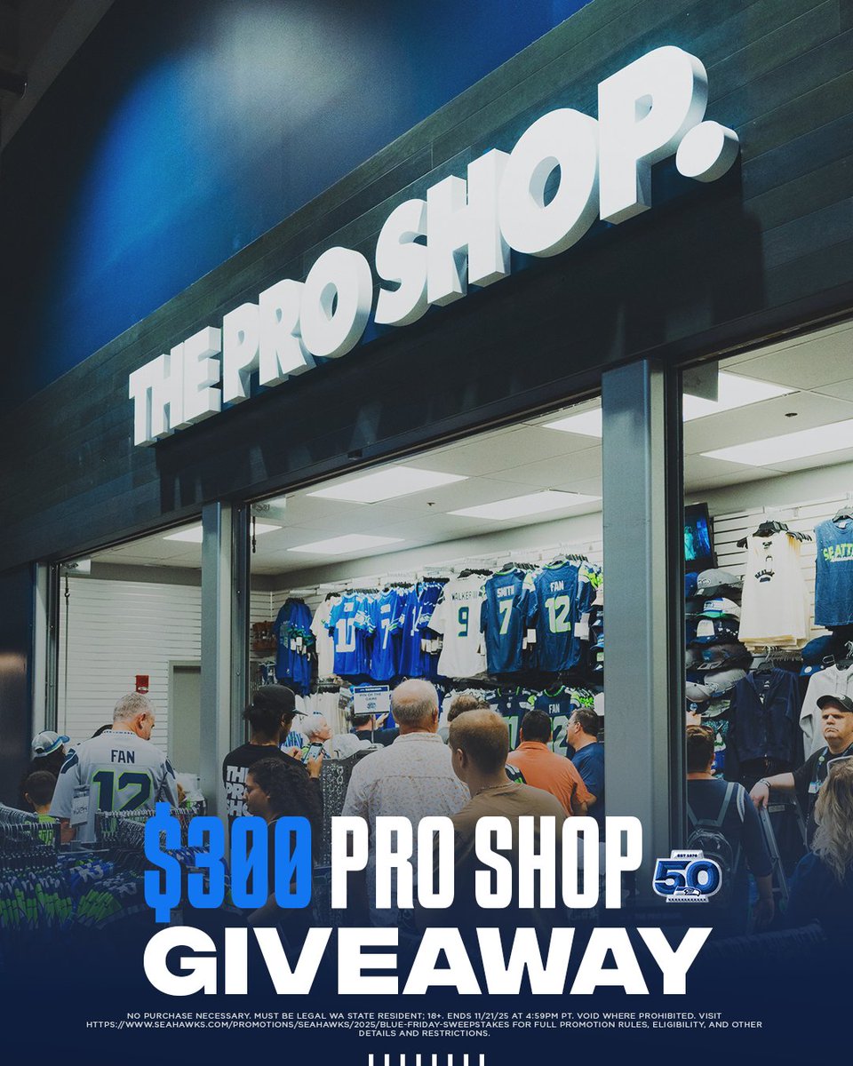 Seahawks's tweet image. UPGRADE YOUR WARDROBE ON US!🚨🛒

Like &amp;amp; repost for a chance to win a $300 @SeahawksProShop Gift Card!

Sweepstakes | Full rules: shwks.com/bluefriday
