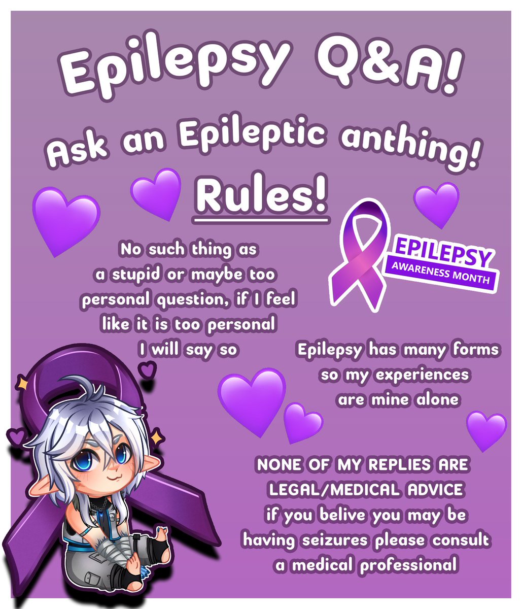 Hi Friends!~💙
💜Happy National Epilepsy Awareness Month!💜

For those who may not know, I'm epileptic In my opinion Epilepsy itself is a misunderstood condition. (mainly from media exaggeration🙄)

So I wanted to give everyone the chance to ask me any question they might have,