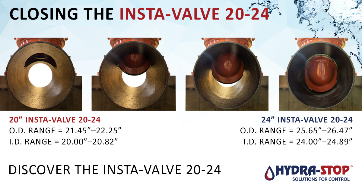 HydraStop's tweet image. #FAQFriday 
Q: What is the OD and ID range for the Insta-Valve 20-24? 
A: For the 20-inch valve, the OD range is 21.45&quot;–22.25&quot;, and the ID range is 20.00&quot;–20.82&quot;. For the 24-inch valve, the OD range is 25.65&quot;–26.47&quot;, and the ID range is 24.00&quot;–24.89&quot;.

#InstaValve #HydraStop