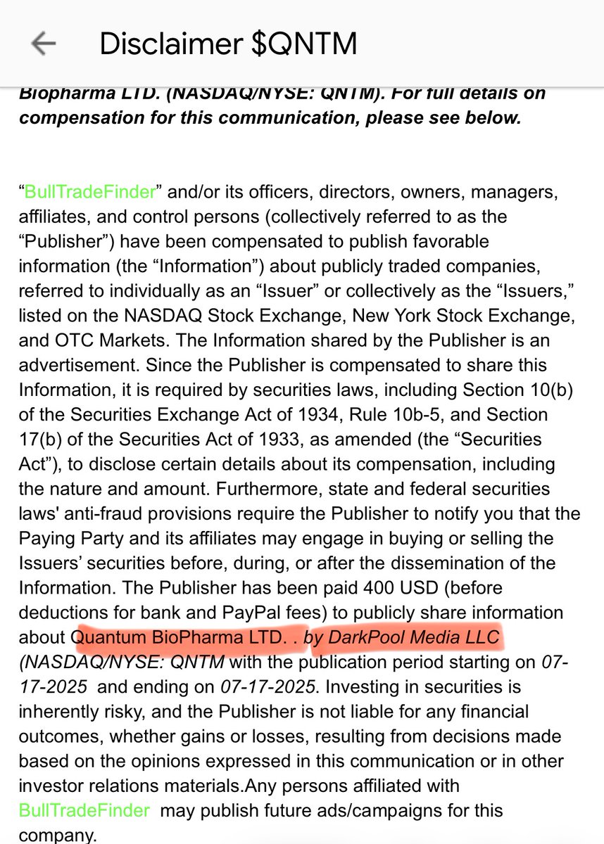 MatthewWal57743's tweet image. In just the past 13 months, $QNTM paid $181k to DarkPool Media LLC for their stock pumping services. 

This &quot;media&quot; company brags about their ability to influence traders via social media. Unsurprisingly, DarkPool paid people to post favorably about QNTM.

@zsaeed @Malone_Wealth