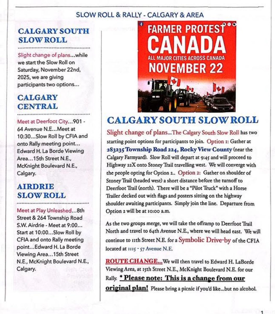 FARMER PROTEST CANADA 
*********    NOV 22    ********
     🚜Calgary and area🚜