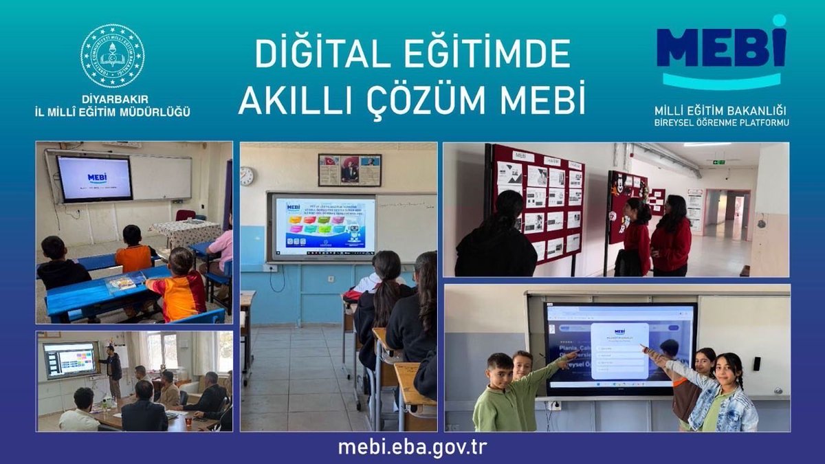 Diyarbakır MEBİ ile öğreniyor. ✨

Eğitimde dijital dönüşüm MEBİ ile hız kesmeden devam ediyor! 
Öğrencilerimiz okulda, evde, diledikleri her yerde bilgiye ulaşıyor; hedeflerine emin adımlarla yürüyor. 
#DiyarbakirdaMEBİ
<a href="/tcmeb/">Millî Eğitim Bakanlığı</a> <a href="/Yusuf__Tekin/">Yusuf Tekin</a> 
<a href="/meb_ogm/">Ortaöğretim Genel Müdürlüğü</a> <a href="/omrsrc/">Ömer Sarıca</a> 
<a href="/sadoglu_salih/">Salih Sadoğlu</a>