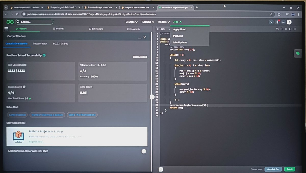 terask12345's tweet photo. Day 46 of #100DaysOfCode

Solved 3 problems today.
Not surprised.
That’s what happens when discipline > mood.

#100DaysOfCode #DSA #Grinding https://t.co/6PFlrpBBY7
