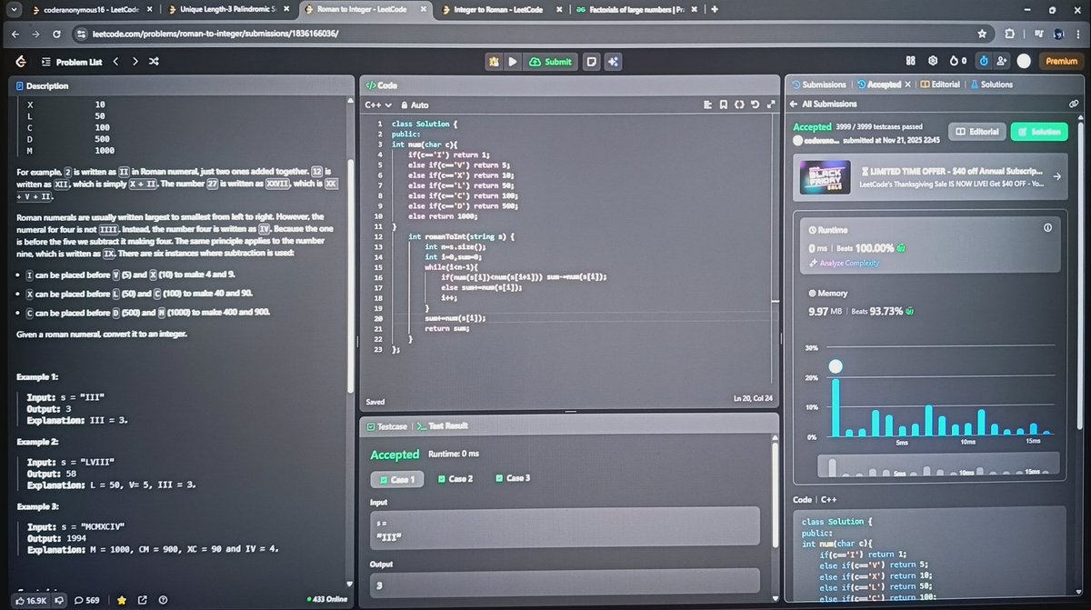 terask12345's tweet photo. Day 46 of #100DaysOfCode

Solved 3 problems today.
Not surprised.
That’s what happens when discipline > mood.

#100DaysOfCode #DSA #Grinding https://t.co/6PFlrpBBY7