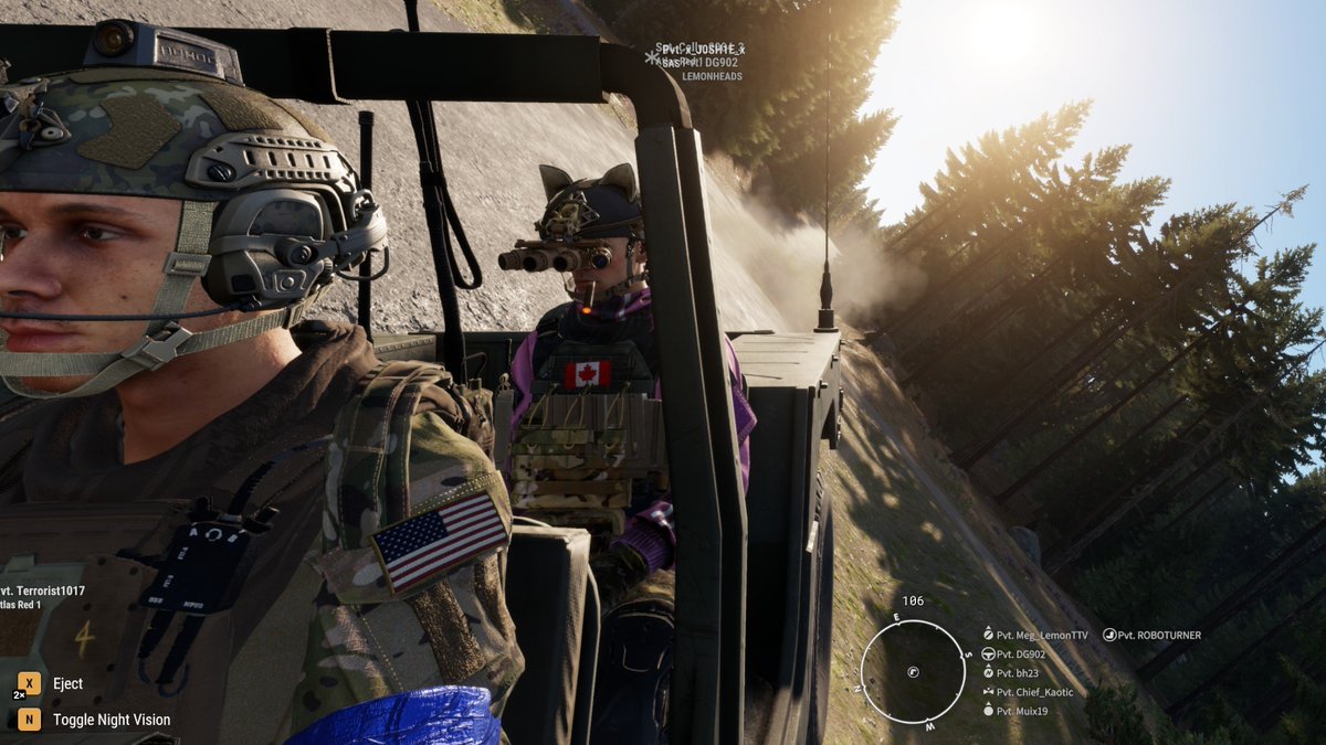 Got this sweet pic mid flip (we died) last night while playing off stream with <a href="/_Meg_Lemon_/">Meg_Lémon | twitch streamer</a>. 

My fit is unmatched. And Meg wanted me to tell you all what I said and it is "Pink isn't only for the girls Meg" 😆

<a href="/ArmaPlatform/">Arma Platform</a> #ArmaReforger