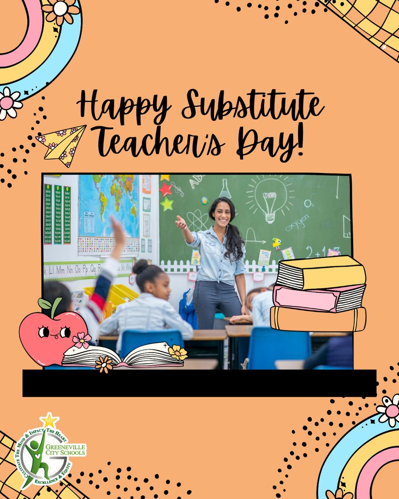 GreenevilleCity's tweet image. It&apos;s National Substitute Teacher Day! A perfect time to say THANK YOU to our subs, &amp;amp; invite more to join us!
Enjoy flexible hours, steady pay, &amp;amp; the chance to support students when they need you most. Interested or know someone who’d be great? Tag them or apply!  #GCS #NowHiring