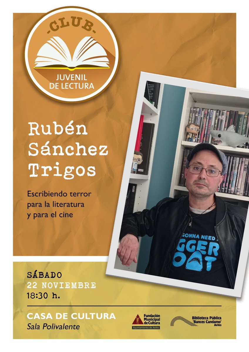 JorgeIvanArgiz's tweet image. Mañana sábado 22 a las 18:30, volvemos con otro encuentro del Club Juvenil de Lectura del @AytoAviles. El
Invitado será @rubenstrigos y hablaremos de sus libros y de escribir terror para la literatura y para el cine. 

¡Habrá algún que otro sorteo!