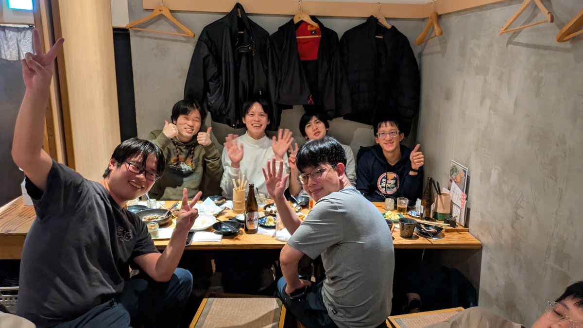 takanory's tweet image. 二次会 with Donghee, Zhan, Kevin, Koxudaxi and Kir #pythonfukuoka