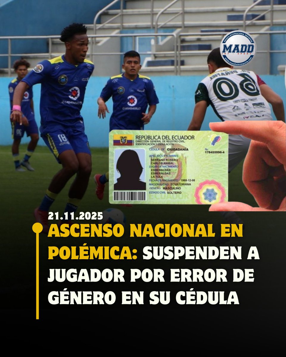 masalladeportec's tweet image. ¡SUSPENDIDA la Semifinal del Ascenso! La #FEF frenó el #MinerosSC vs. #CuencaJrs. tras la impugnación de Juventud Italiana por presunta alineación indebida. El conflicto estalló por un error de género en la #cédula del jugador May Laury Quiñónez