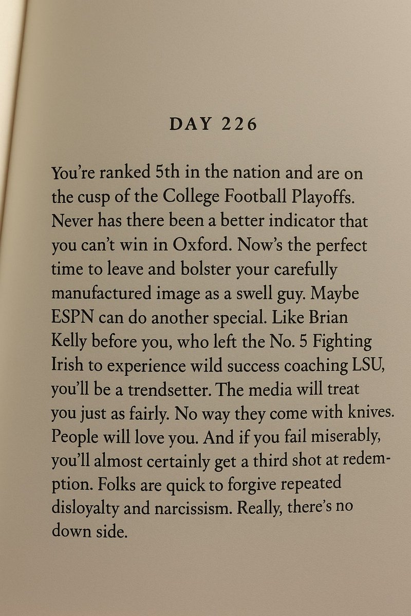 Lane Kiffin’s devotional book is getting eerily specific and a little biting.