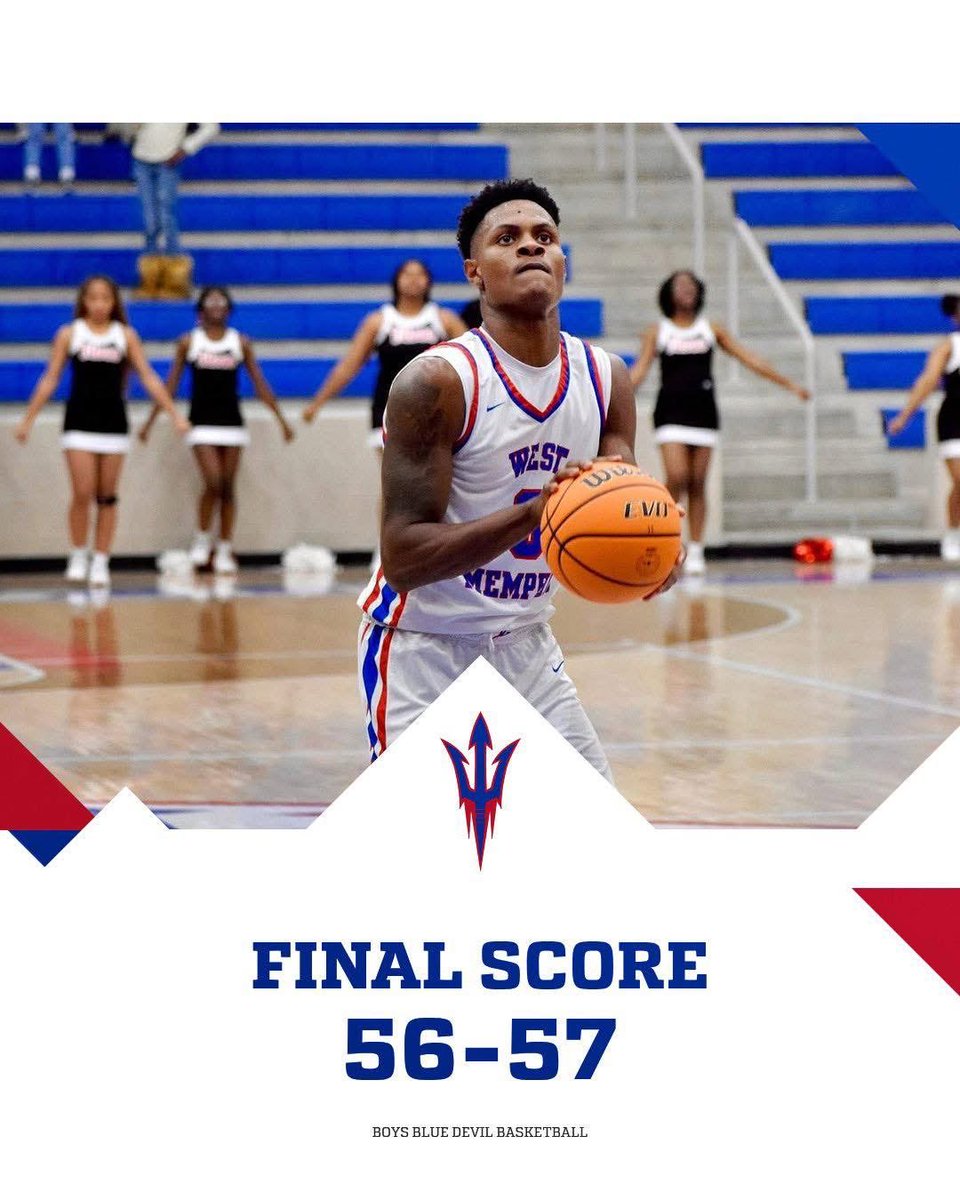 wmbluedevilbb's tweet photo. Final

West Memphis HS| 56
ESTEM HS| 57

2026 Anthony Vaughns 15pts 6reb 
2026 Keavis Mills 12pts, 4rbs, 3ast
2026 Peyton Hampton 9pts, 3ast

1-1 https://t.co/PLJIEb1Mes