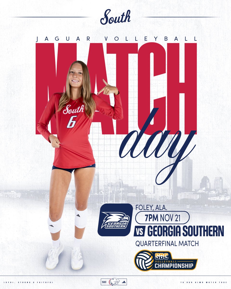 SouthAlabamaVB's tweet photo. 🆚 Georgia Southern
⏰ 7 pm (CT)
📍 Foley, Ala. | Foley Event Center
Sun Belt Conference Championship
Quarterfinal Match
📊 https://t.co/qNcZPOfV01
📺 (ESPN+) https://t.co/SJbCN9AlFn

#LSF | #WeLead https://t.co/rhBIDmUeqr