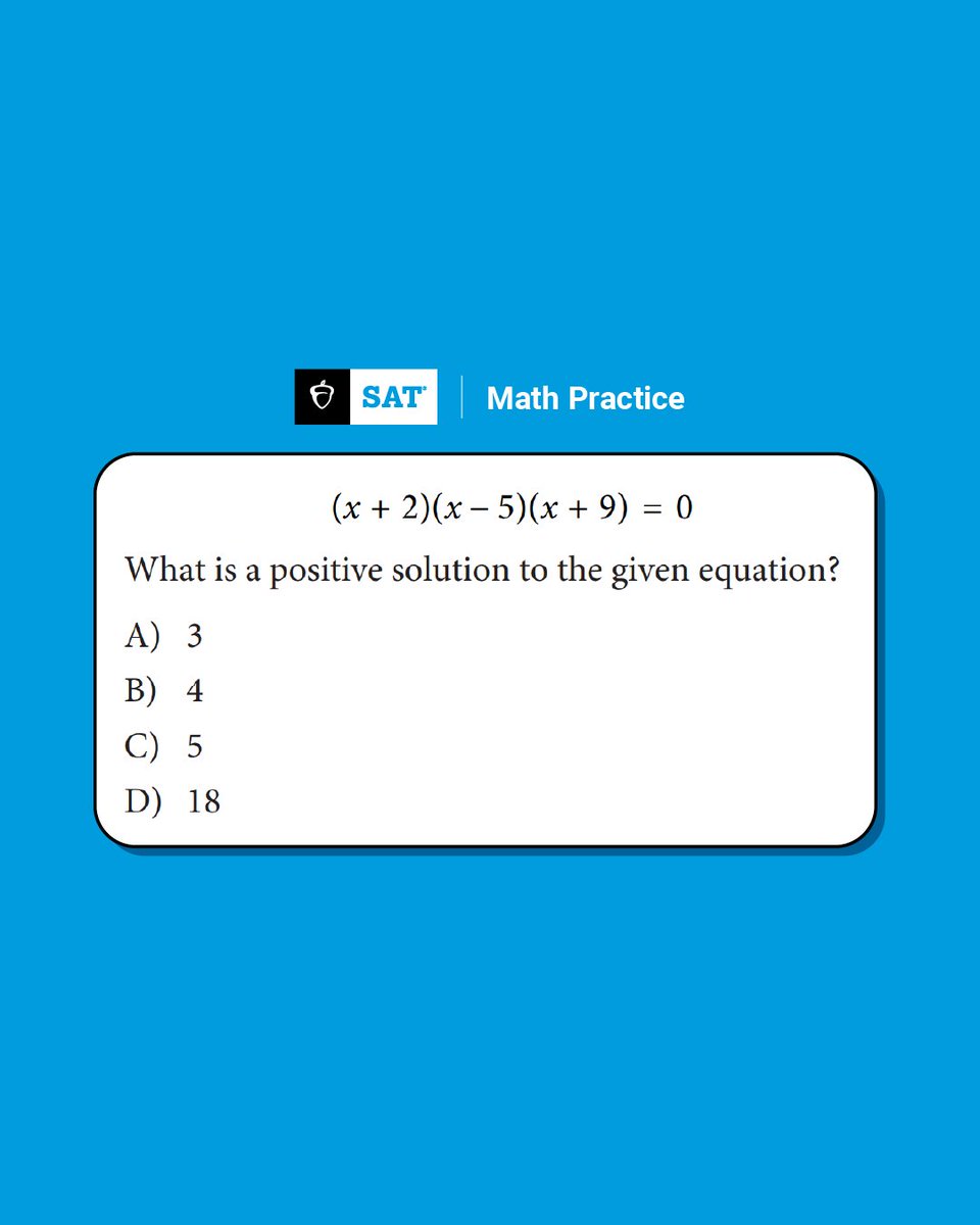 OfficialSAT's tweet image. Reply with your answer to this #SATPractice question, and we&apos;ll post the right one later today!

📚 Sharpen your skills daily with the SAT Question of the Day: spr.ly/60177cQyF