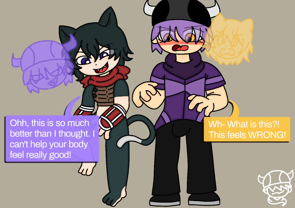 PursBorg's tweet image. Izutsumi (Dungeon in Delicious) and Purs (My OC) body swap

#BodySwap #TSF #Possession