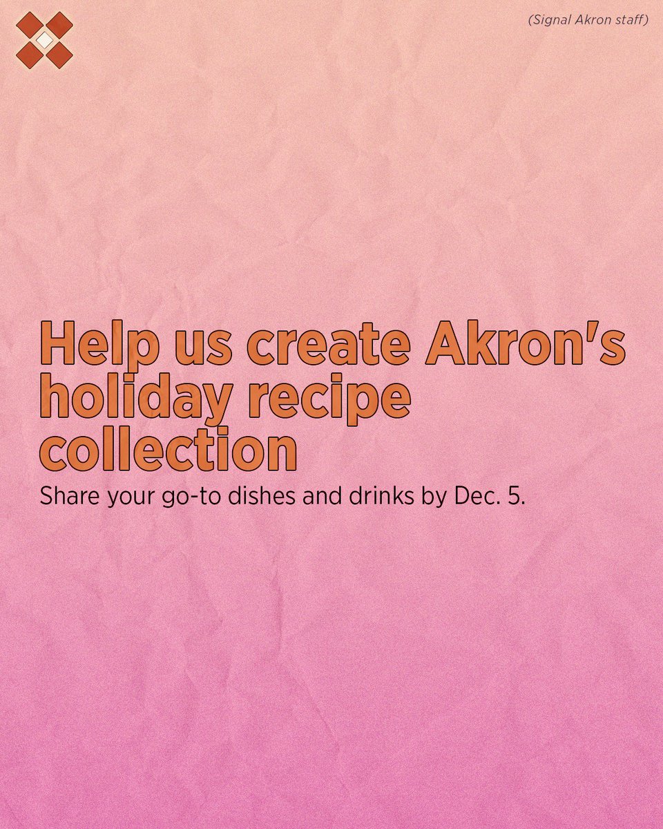 SignalAkron's tweet image. 🆗 ❗ Who makes some of the best sweet potato pie (sorry, pumpkin) in the Akron area? How about mac and cheese? Green bean casserole? Sugar cookies? We need your help building a community recipe collection — filled with holiday dishes we can all savor. signalnews.info/4850lcQ