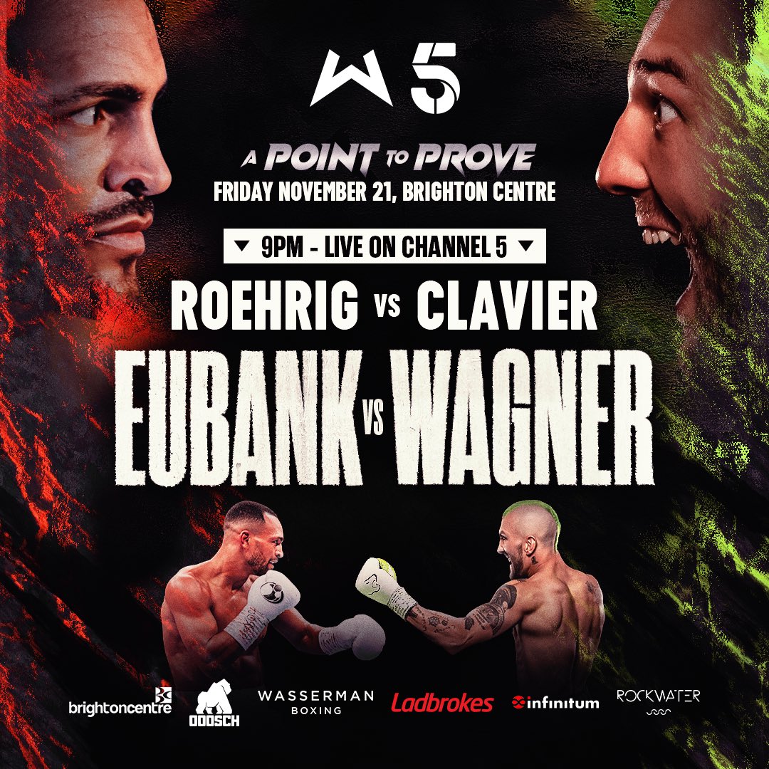 WassermanBoxing's tweet image. How to watch 📺

#APointToProve gets underway at 6pm on the Wasserman Boxing YouTube channel 🍿

Eubank vs Wagner live on @Channel5Sport from 9pm 👀